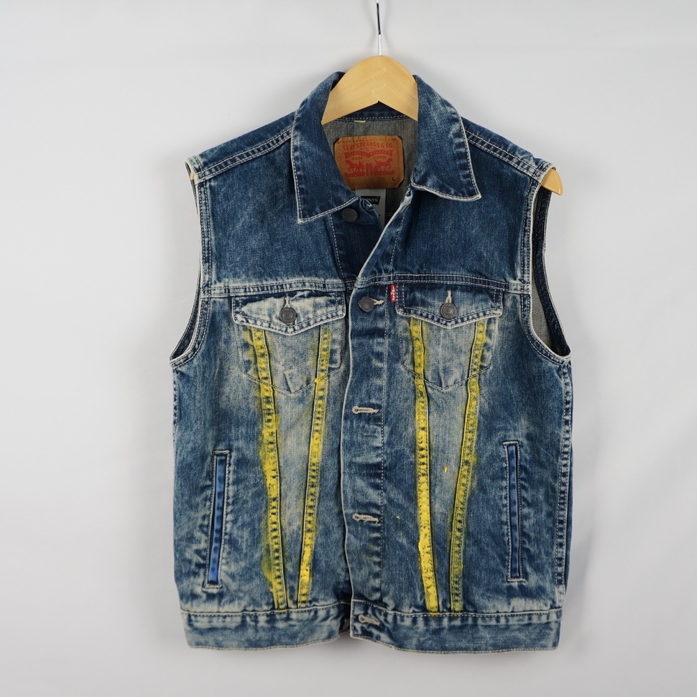 Levi's Denim Vest, Hand Decorated, "Deny The Obvious" Stitched, Kids Large
